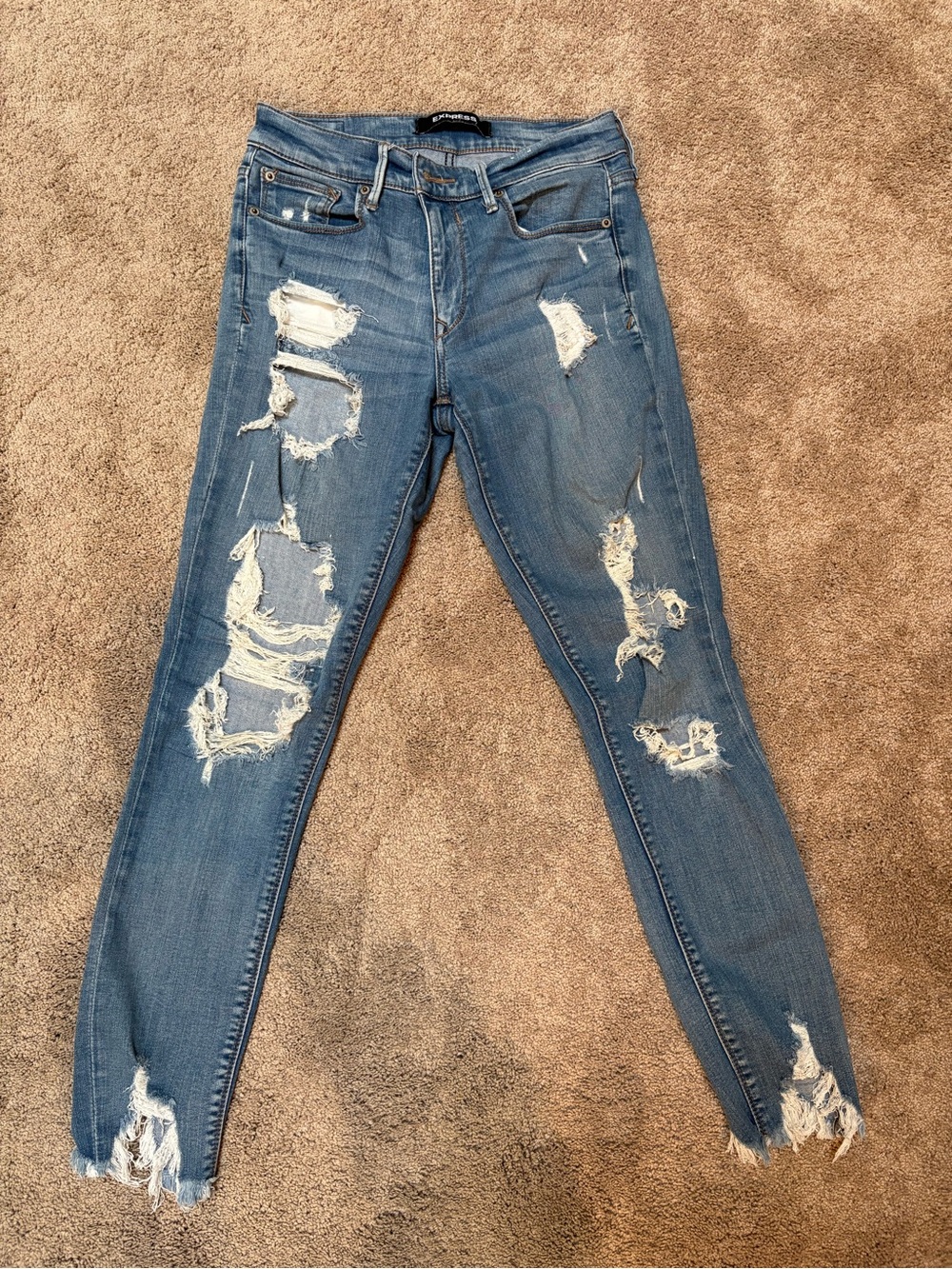 Express Mid Rise Distressed Ankle Skinny Jeans
